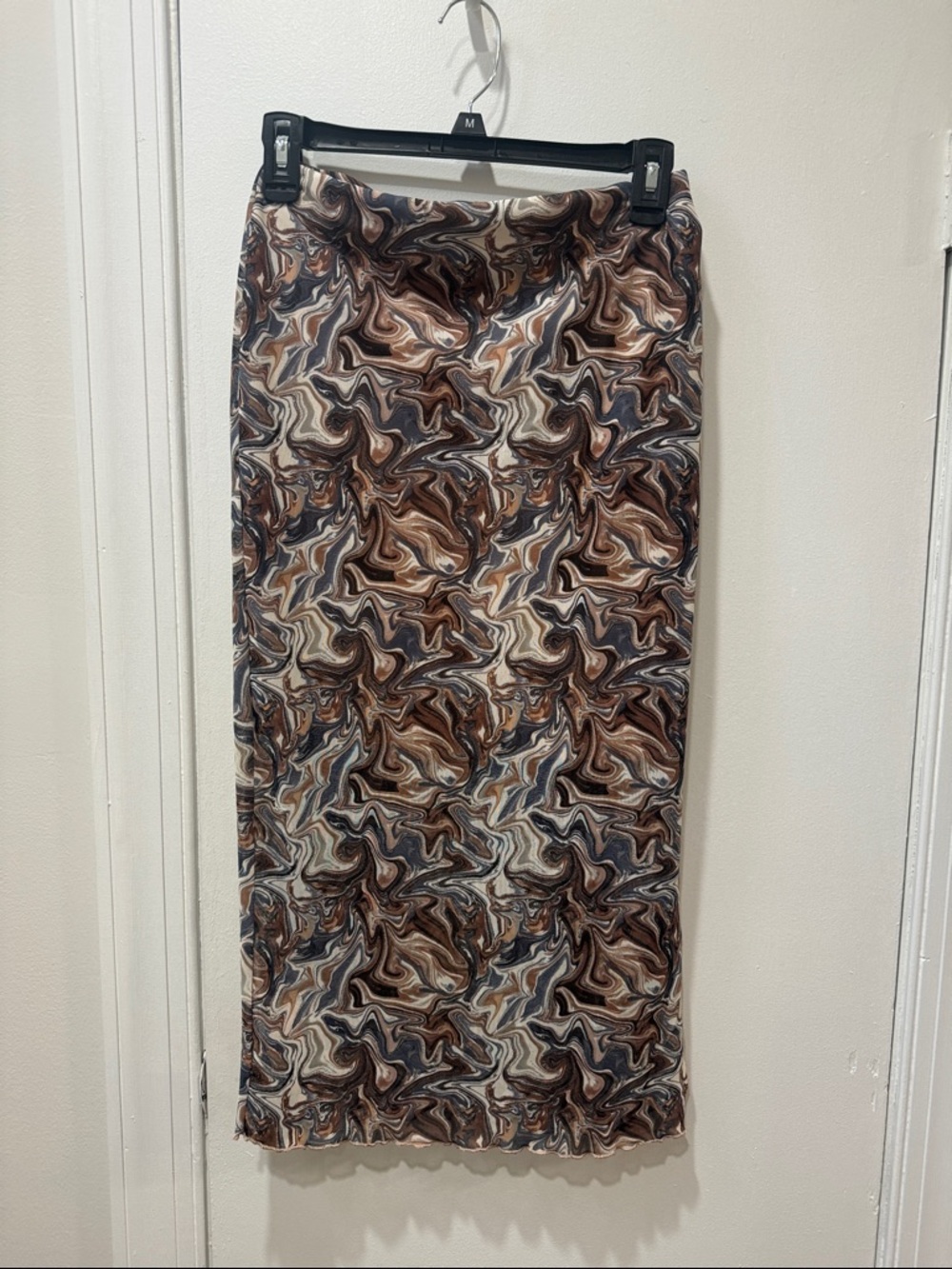 Forever 21 Marble-Pattern Midi Pencil Skirt in Brown, Cream, Gray, and Black